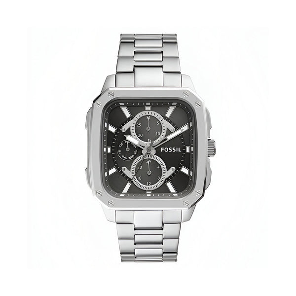 Fossil Inscription Multifunction Black Dial Silver Steel Strap Watch for Men - BQ2655