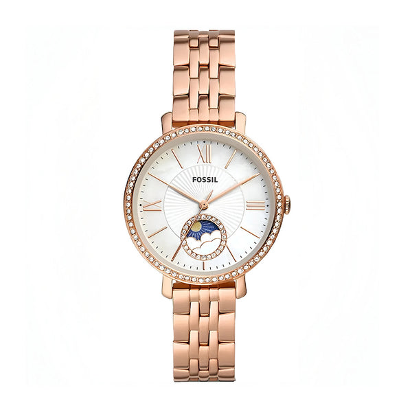 Fossil Jacqueline Analog Moonphase Mother of Pearl Steel Strap Watch for Women - ES5165