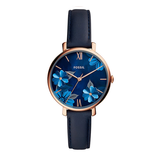 Fossil Jacqueline Blue Dial Blue Leather Strap Watch for Women - ES4673