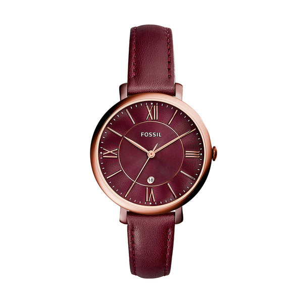 Fossil Jacqueline Burgundy Dial Burgundy Leather Strap Watch for Women  - ES4099