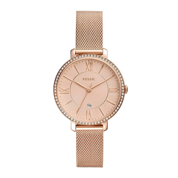 Fossil Jacqueline Quartz Rose Gold Dial Rose Gold Mesh Strap Watch for Women - ES4628
