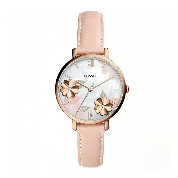 Fossil Jacqueline Three Hand Mother of Pearl Dial Pink Leather Strap Watch for Women - ES4671