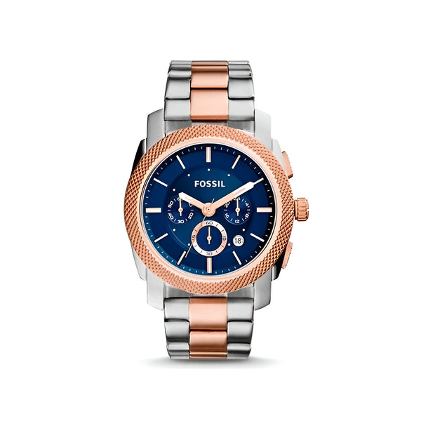 Fossil Machine Blue Dial Two Tone Steel Strap Watch for Men - FS5037