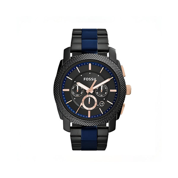 Fossil Machine Chronograph Black Dial Two Tone Steel Strap Watch for Men - FS5164