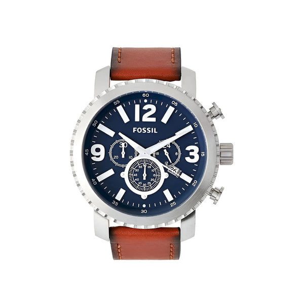 Fossil Men’s Leather Strap Blue Dial 45mm Watch BQ2126
