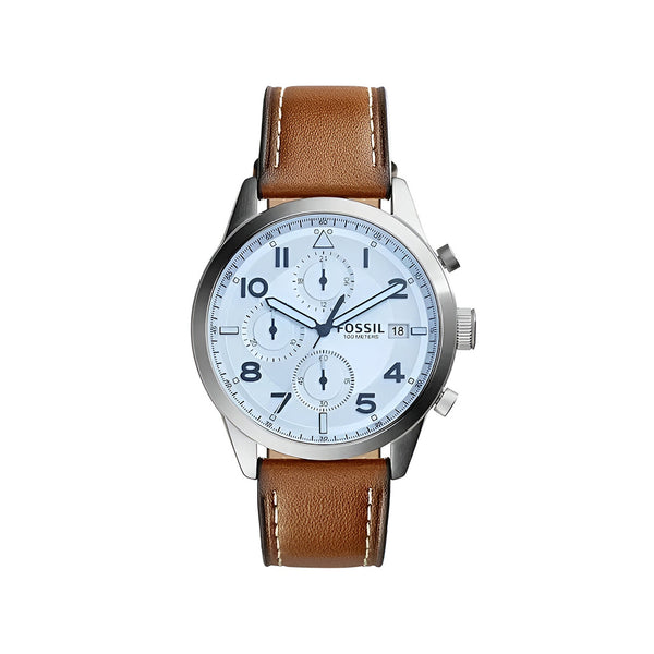 Fossil Men’s Leather Strap Silver Dial 44mm Watch FS5169