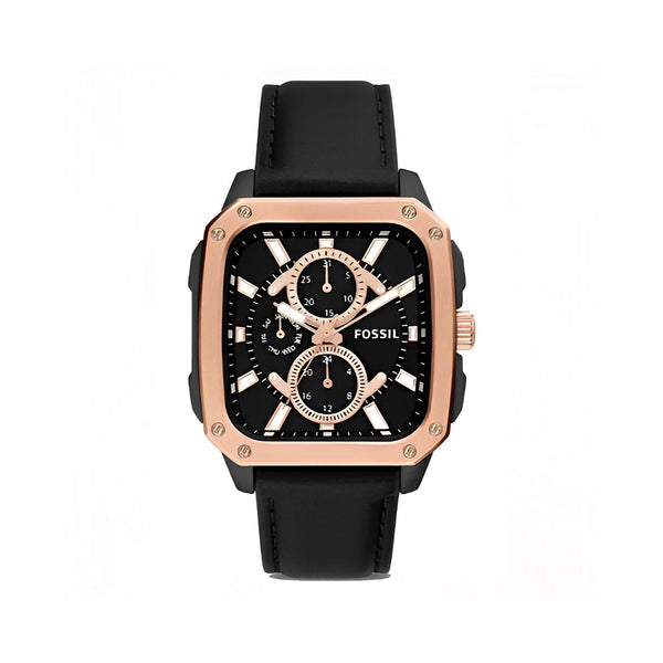 Fossil Multifunction Black Dial Black Leather Strap Watch for Men - BQ2654