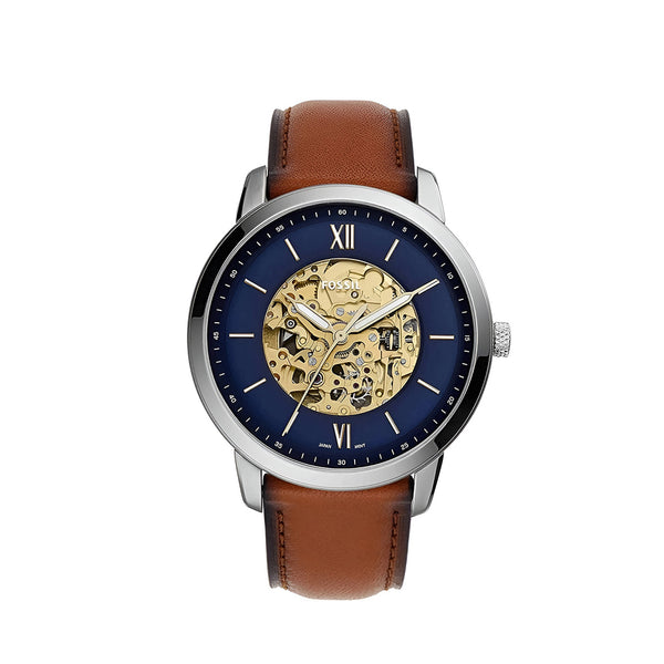 Fossil Neutra Automatic Luggage Skeleton Blue Dial Brown Leather Strap Watch for Men - ME3160