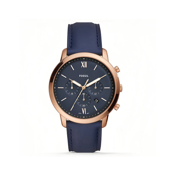 Fossil Neutra Chronograph Blue Dial Blue Leather Strap Watch for Men - FS5454