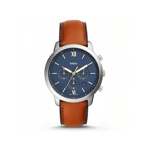 Fossil Neutra Chronograph Blue Dial Brown Leather Strap Watch for Men - FS5453