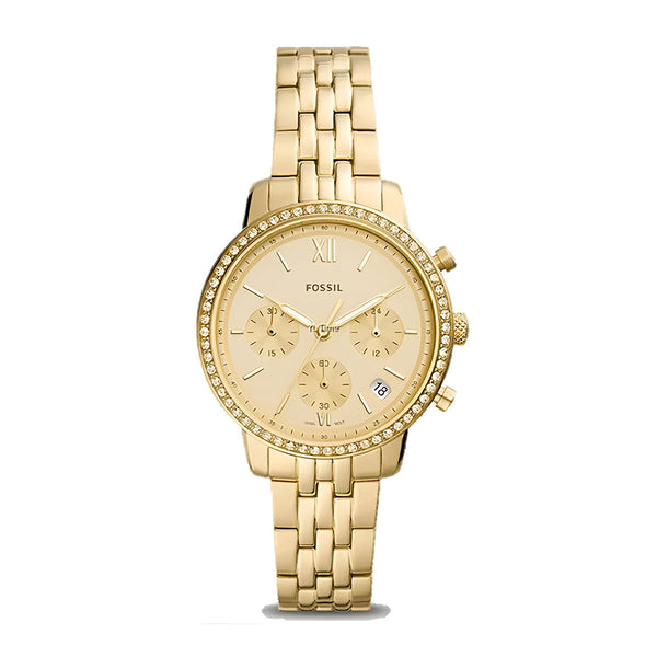 Fossil Neutra Chronograph Gold Dial Gold Steel Strap Watch for Women - ES5219