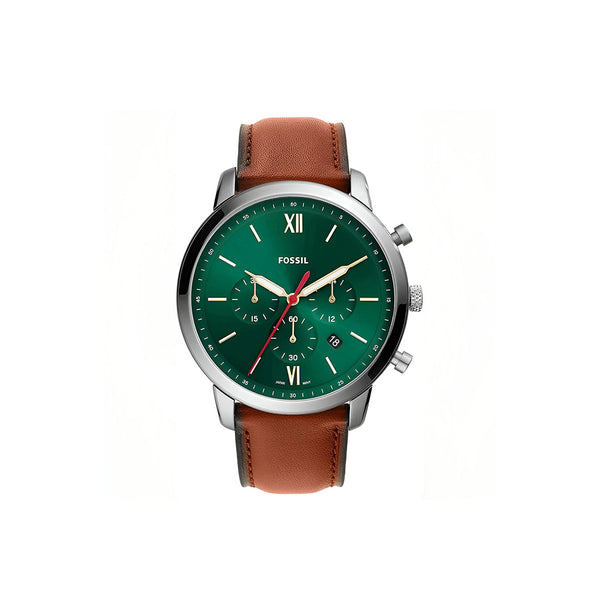 Fossil Neutra Chronograph Green Dial Brown Leather Strap Watch for Men - FS5735