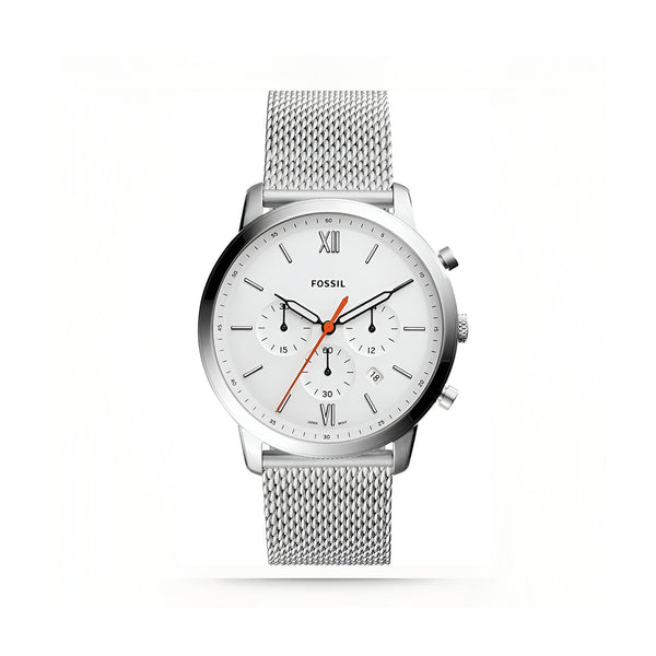Fossil Neutra Chronograph White Dial Silver Mesh Bracelet Watch for Men - FS5382