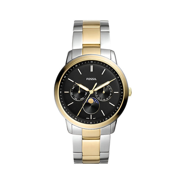 Fossil Neutra Moonphase Multifunction Black Dial Two Tone Steel Strap Watch for Men - FS5906