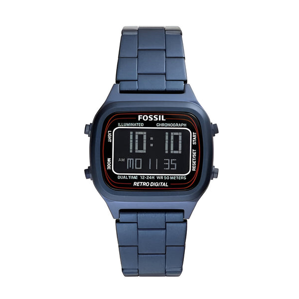 Fossil Retro Analog-Digital Black Dial Blue Steel Strap Watch for Men - FS5896