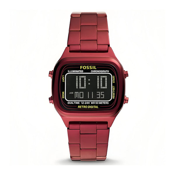 Fossil Retro Analog-Digital Black Dial Red Steel Strap Watch for Men - FS5897
