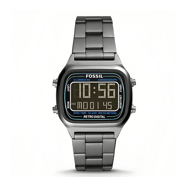 Fossil Retro Digital Black Dial Black Steel Strap Watch for Men - FS5846