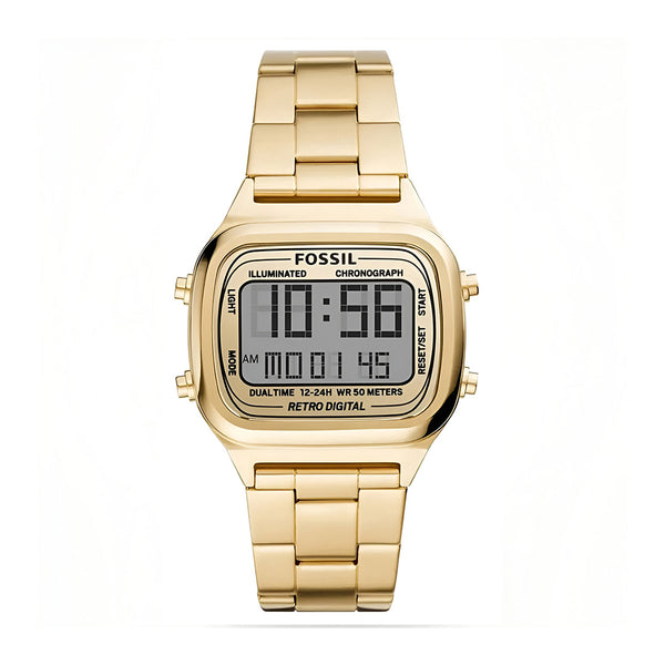 Fossil Retro Digital Gold Dial Gold Steel Strap Watch for Men - FS5843
