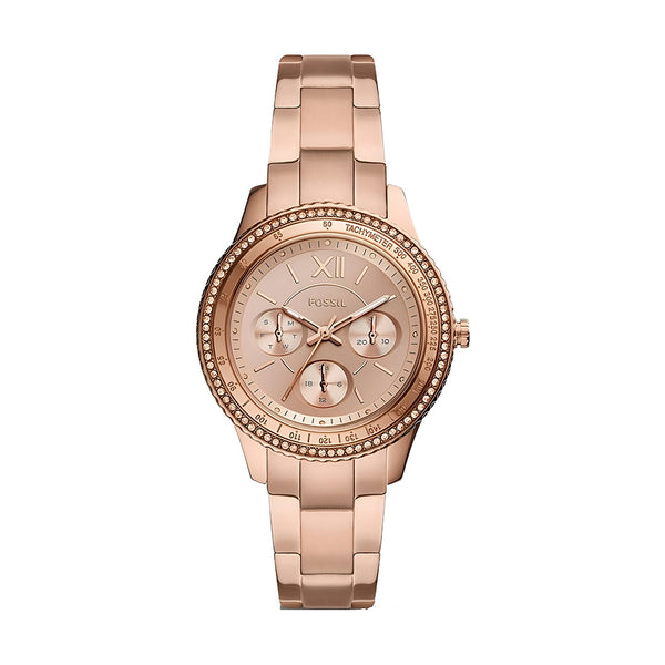Fossil Stella Sport Multifunction Rose Gold Dial Rose  Strap Watch for Women - ES5106