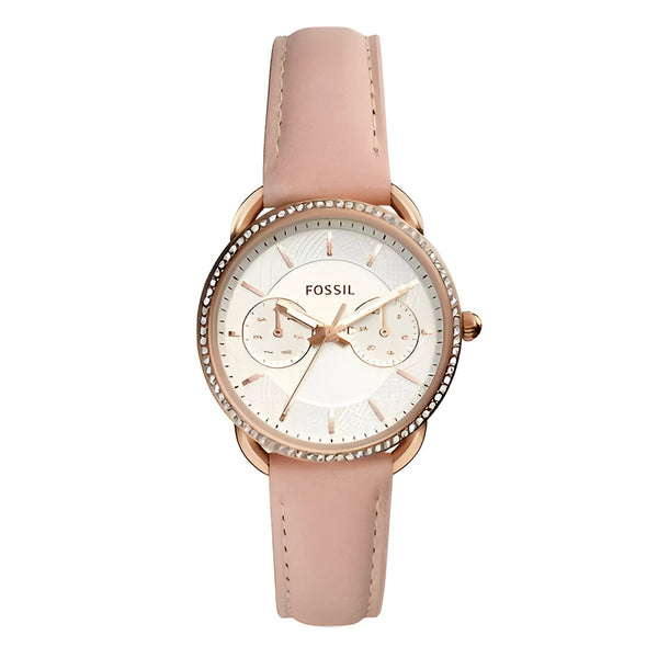 Fossil Tailor Quartz White Dial Pink Leather Strap Watch for Women - ES4393