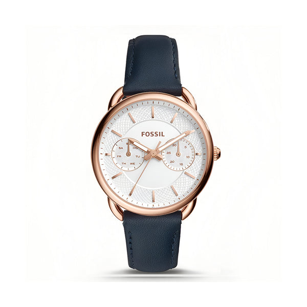 Fossil Tailor White Dial Blue Leather Strap Watch for Women - ES4260