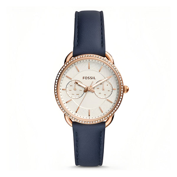 Fossil Tailor White Dial Blue Leather Strap Watch for Women - ES4394