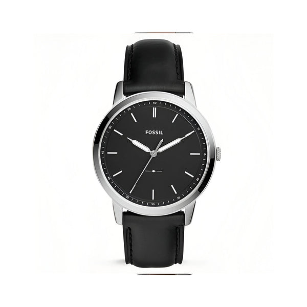 Fossil The Minimalist Three Hand Black Dial Black Leather Strap Watch for Men - FS5398
