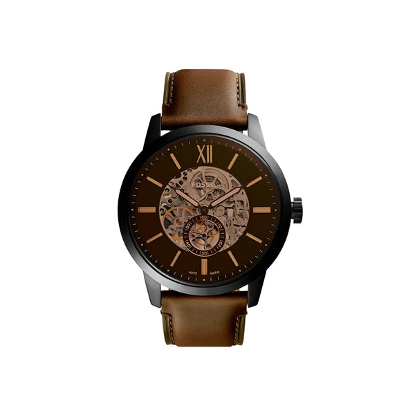 Fossil Townsman Automatic Black Dial Brown Leather Strap Watch for Men - ME3155