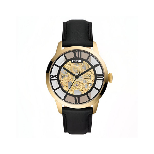 Fossil Townsman Automatic Skeleton Black Dial Black Leather Strap Watch for Men - ME3210