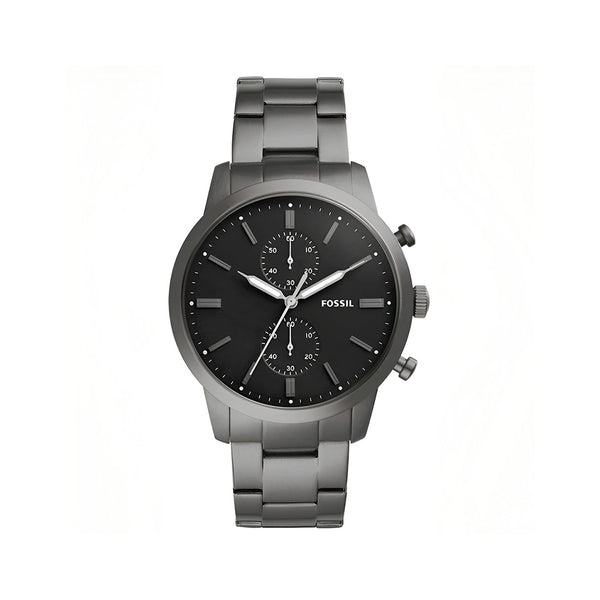 Fossil Townsman Chronograph Black Dial Silver Steel Strap Watch for Men - FS5349