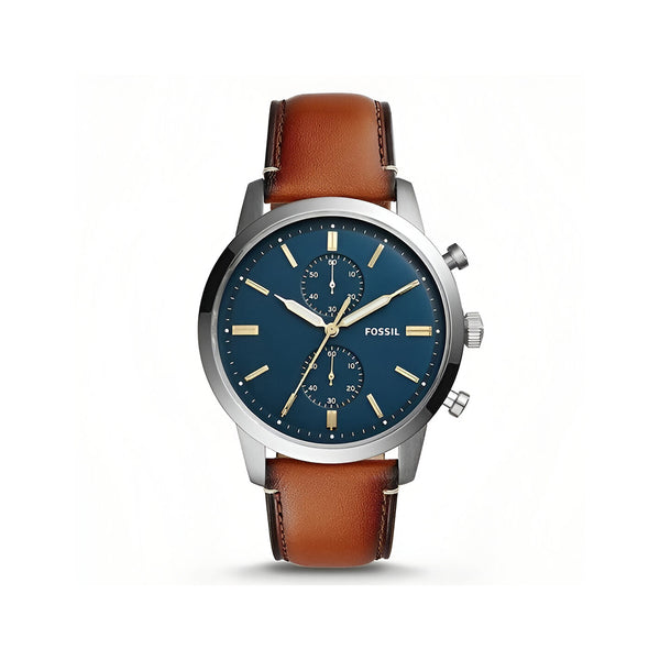 Fossil Townsman Chronograph Blue Dial Brown Leather Strap Watch for Men - FS5279