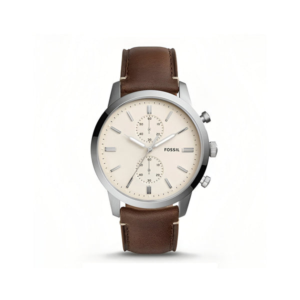 Fossil Townsman Chronograph White Dial Brown Leather Strap Watch for Men - FS5350