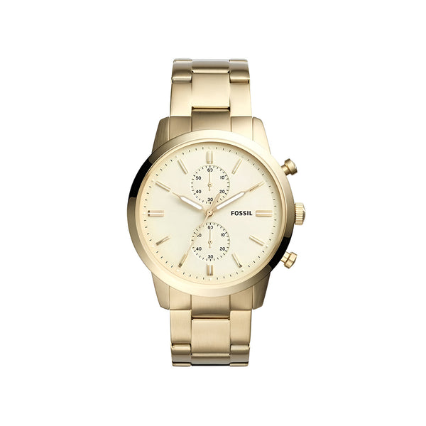 Fossil Townsman Chronograph White Dial Gold Steel Strap Watch for Men - FS5348