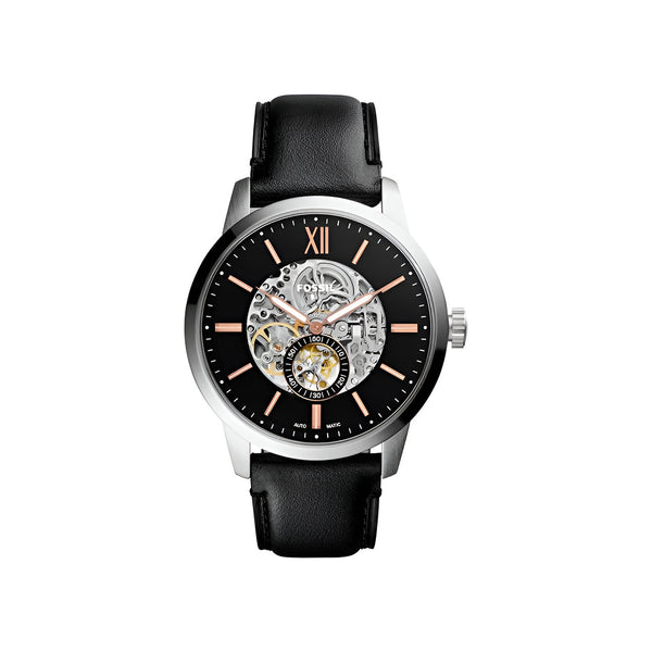 Fossil Townsman Skeleton Black Dial Black Leather Strap Watch for Men - ME3153