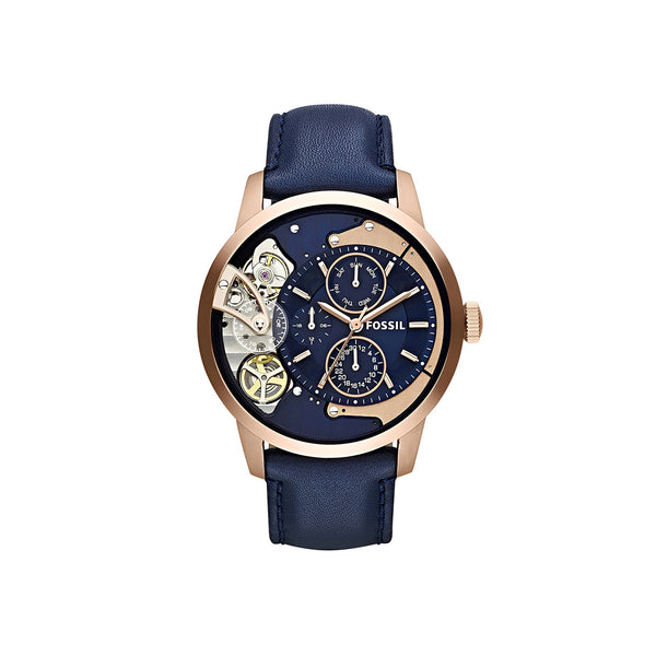 Fossil Townsman Twist Skeleton Blue Dial Blue Leather Strap Watch for Men -  ME1138