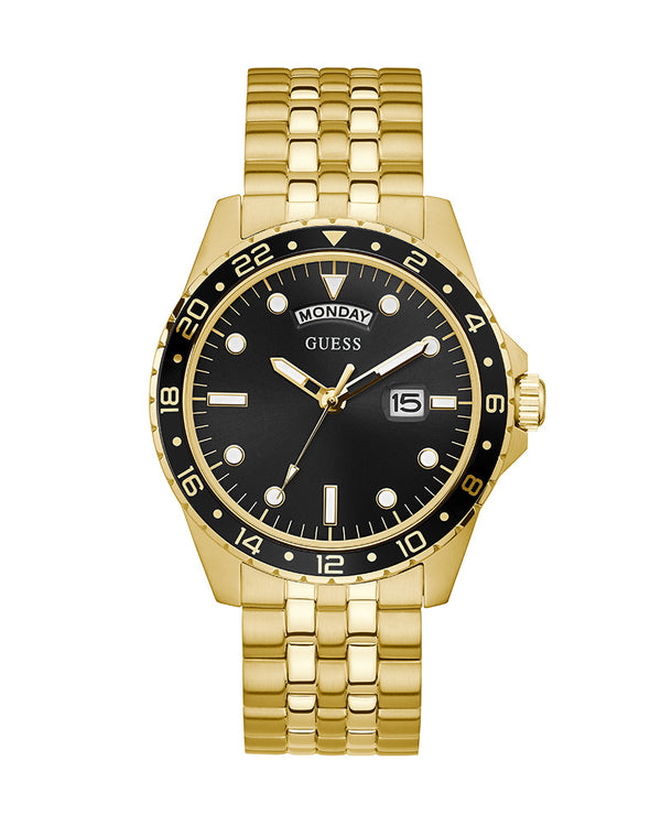 Guess Comet Gold Stainless Steel Black Dial Quartz Watch for Mens - GW0220G4