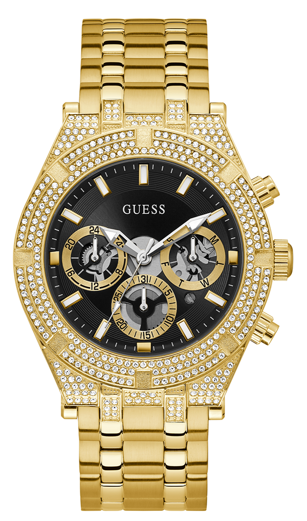 Guess Multifunction Diamonds Black Dial Gold Steel Strap Watch for Men - GW0455G2