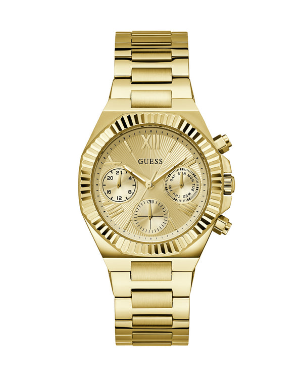 Guess Classic Chronograph Coin Edge Bezel Gold Dial Watch for Women-GW0769L2