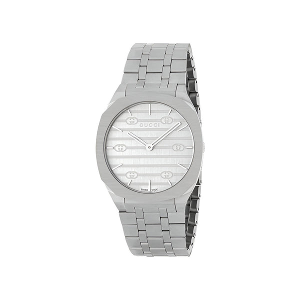 Gucci 25H Quartz Silver Dial Silver Steel Strap Watch For Women - YA163402