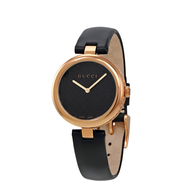 Gucci Diamantissima Quartz Black Dial Black Leather Strap Watch for Women - YA141401