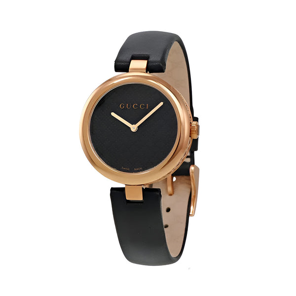 Gucci Diamantissima Quartz Black Dial Black Leather Strap Watch for Women - YA141401