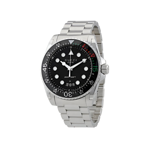 Gucci Dive Analog Black Dial Silver Steel Strap Watch For Men - YA136208