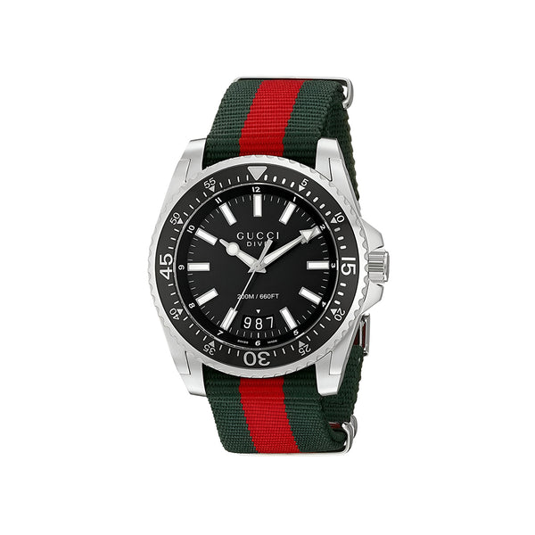 Gucci Dive Black Dial Two Tone NATO Strap Watch For Men - YA136206