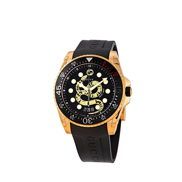 Gucci Dive Quartz Black Dial Black Rubber Strap Watch For Men - YA136219