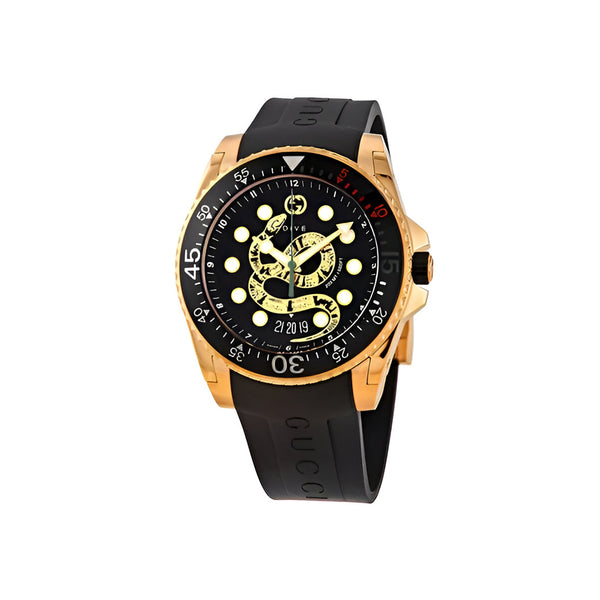 Gucci Dive Quartz Black Dial Black Rubber Strap Watch For Men - YA136219