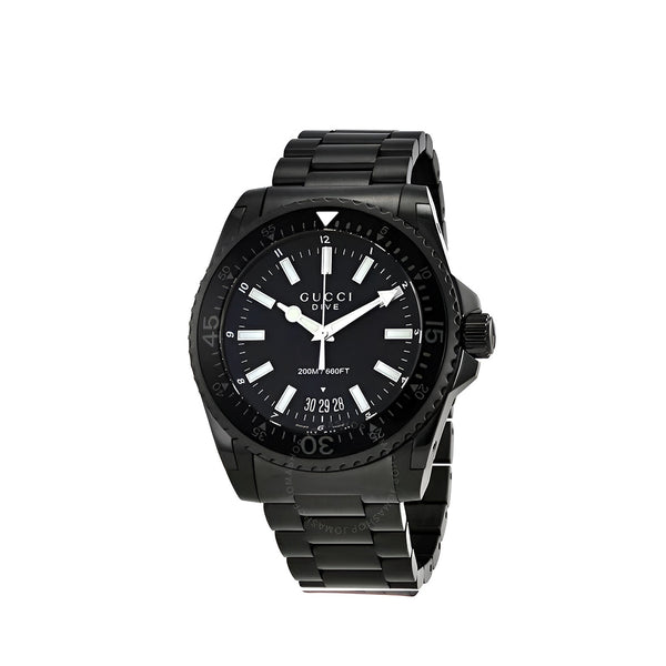 Gucci Dive Quartz Black Dial Black Steel Strap Watch For Men - YA136205