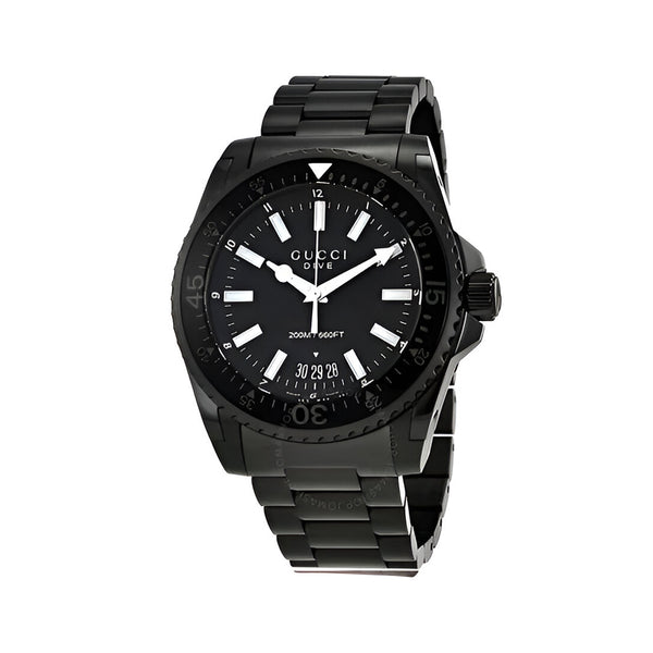 Gucci Dive Quartz Black Dial Black Steel Strap Watch For Men - YA136205