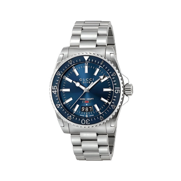 Gucci Dive Quartz Blue Dial Silver Steel Strap Watch For Men - YA136311