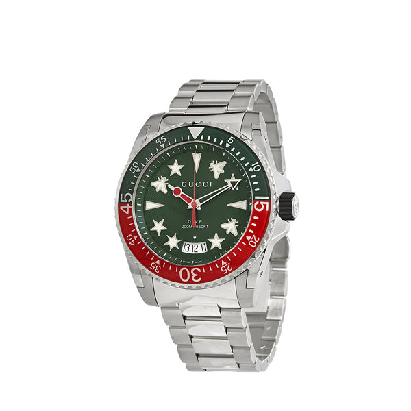 Gucci Dive Quartz Green Dial Silver Steel Strap Watch For Men - YA136222