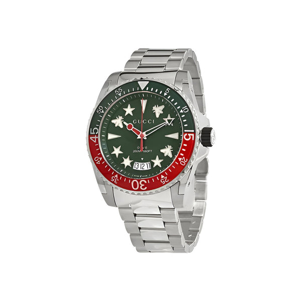 Gucci Dive Quartz Green Dial Silver Steel Strap Watch For Men - YA136222